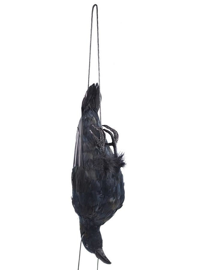 Etistta 17 inch Realistic Hanging Dead Crows Decoy Lifesize Extra Large Black Feathered Scare Deterrent Crow - Image 1