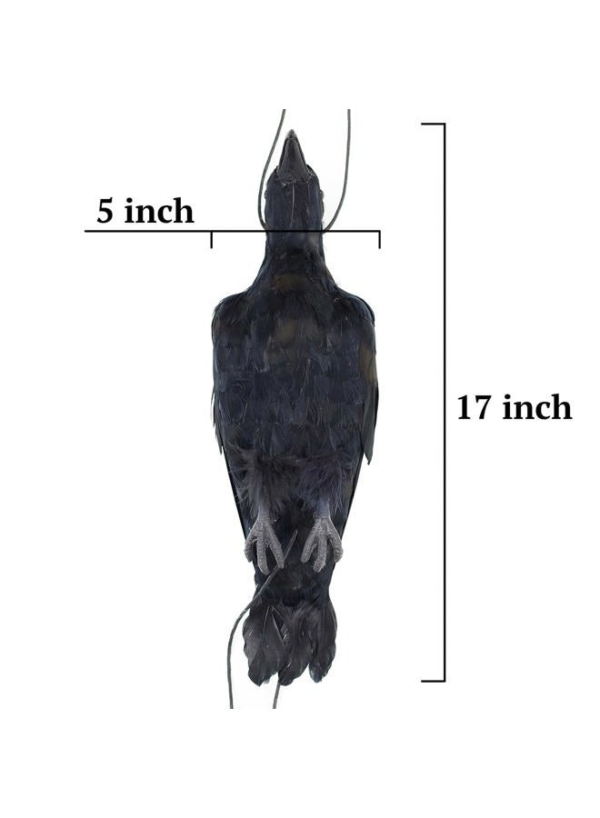 Etistta 17 inch Realistic Hanging Dead Crows Decoy Lifesize Extra Large Black Feathered Scare Deterrent Crow - Image 3