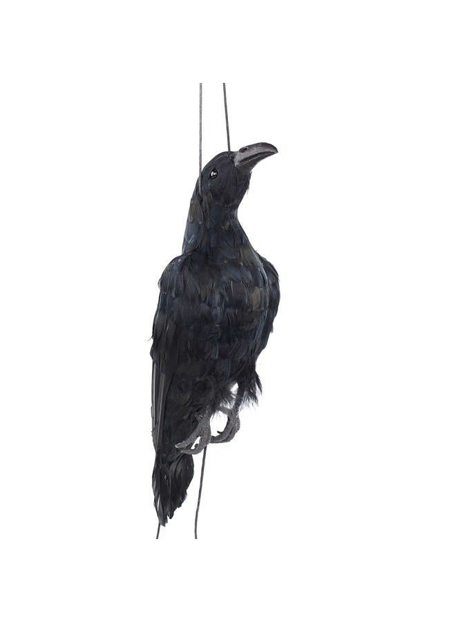 Etistta 17 inch Realistic Hanging Dead Crows Decoy Lifesize Extra Large Black Feathered Scare Deterrent Crow - Image 2