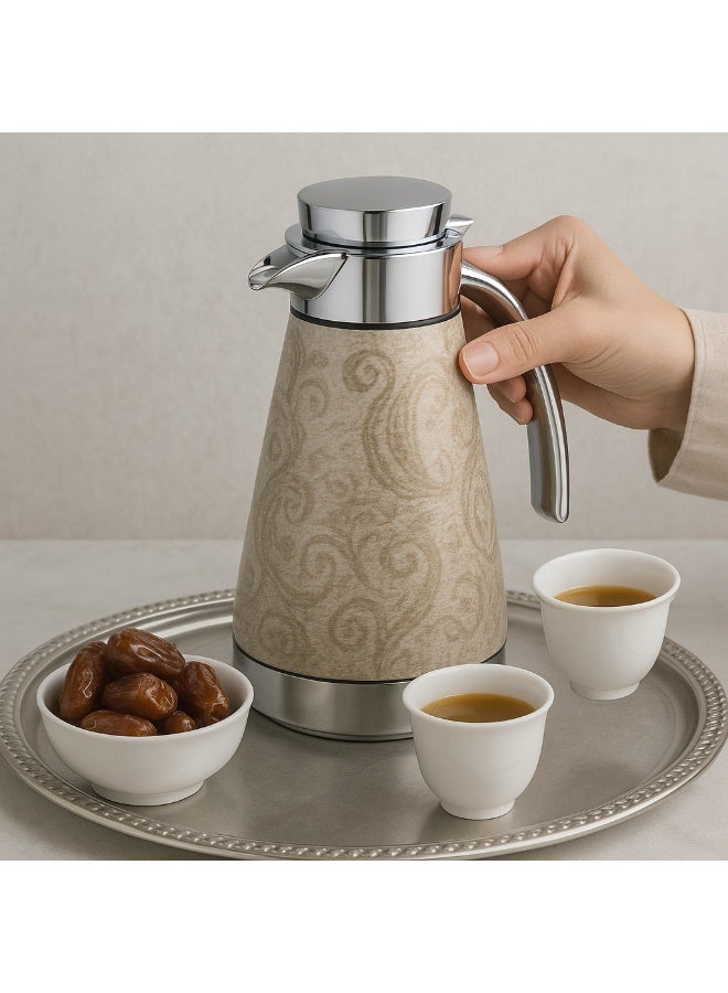 emsa German EMSA Thermos 1 liter capacity beige and silver color - Image 4