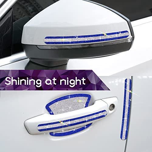 Gengki 10PCS Car Door Handle Bling Rhinestones Stickers, Gray Universal Auto Door Handle Safety Reflective Strips Blue White - Image 2