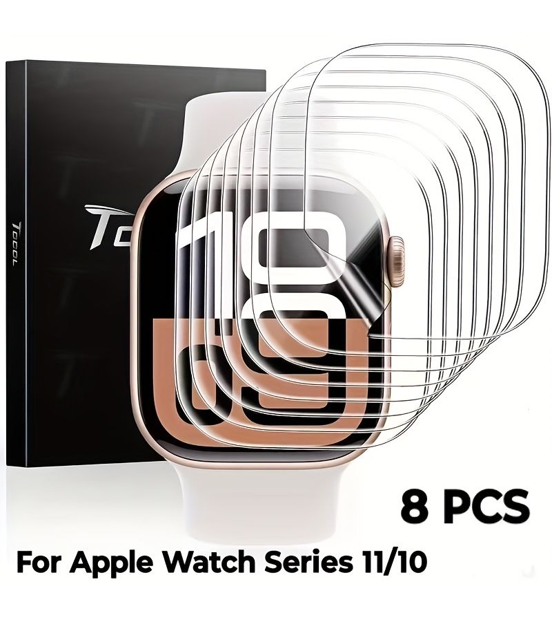 8 قطع واقيات شاشة لساعة Apple Watch مقاس 44 ملم، شفافة عالية الوضوح، فائقة النحافة من TPU، خالية من الفقاعات، سهلة التركيب - Image 1