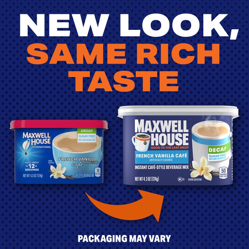 Maxwell House Instant Cafe-Style Beverage Mix, Decaf and Sugar Free, Easy to Prepare, 1 Canister, for Quick Morning Coffee or Afternoon Treat, French Vanilla Cafe, Kosher Dairy, 4.3 oz - Image 4
