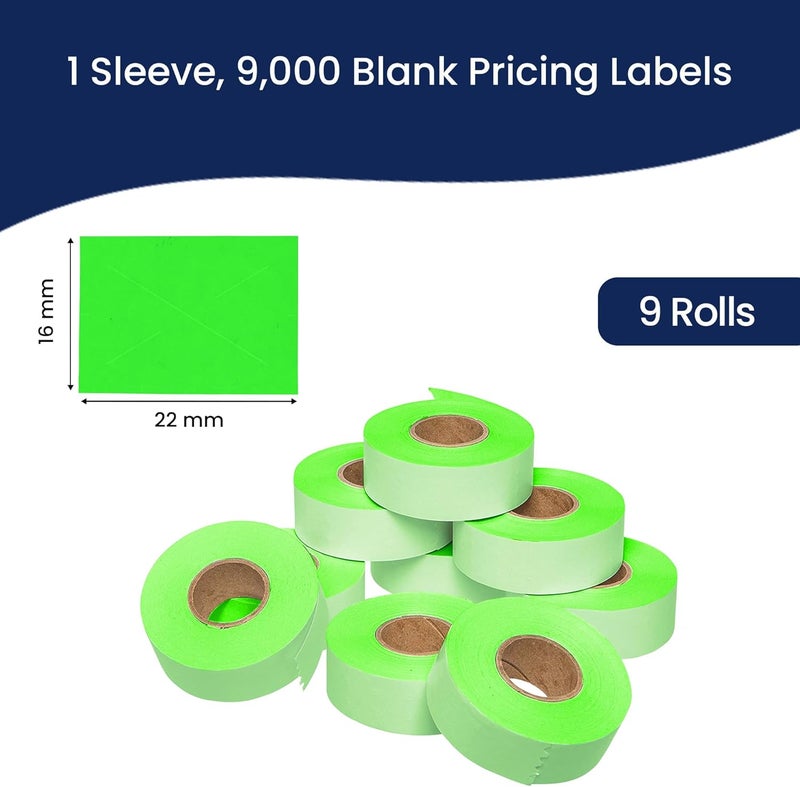 Perco Fluorescent Green Garvey 2216 Pricing Labels for Garvey 22-66/22-77/22-88 Two Line Pricing Gun - 9 Rolls, 1 Sleeve - 9,000 Pricemarking Labels and 1 Inker Included - Image 3