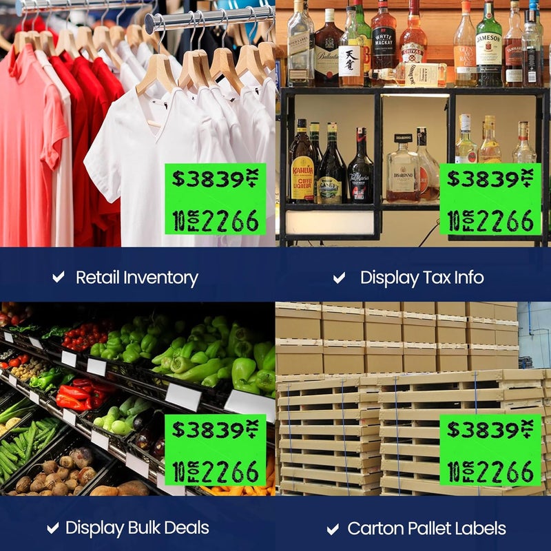 Perco Fluorescent Green Garvey 2216 Pricing Labels for Garvey 22-66/22-77/22-88 Two Line Pricing Gun - 9 Rolls, 1 Sleeve - 9,000 Pricemarking Labels and 1 Inker Included - Image 5