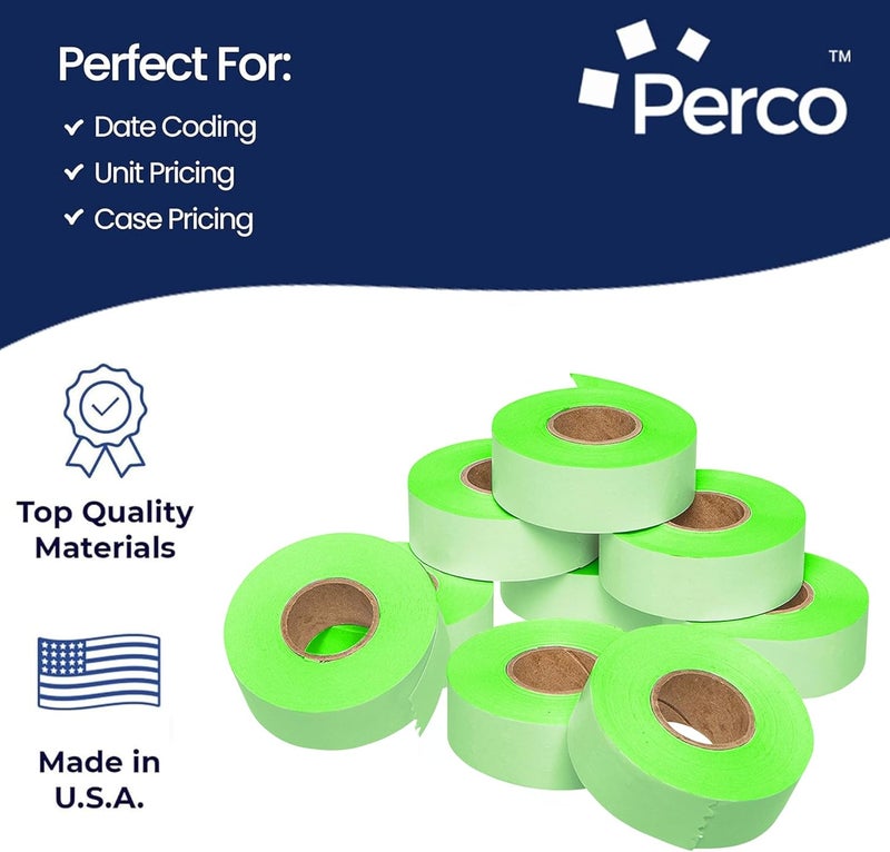 Perco Fluorescent Green Garvey 2216 Pricing Labels for Garvey 22-66/22-77/22-88 Two Line Pricing Gun - 9 Rolls, 1 Sleeve - 9,000 Pricemarking Labels and 1 Inker Included - Image 4
