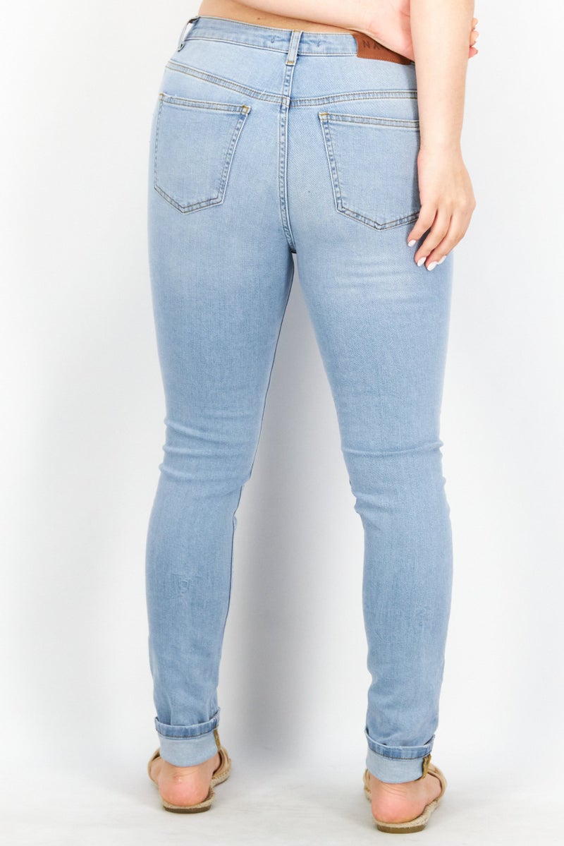 NA-KD Women Regular Fit Wash Stretchable Denim Jeans, Light Blue - Image 3