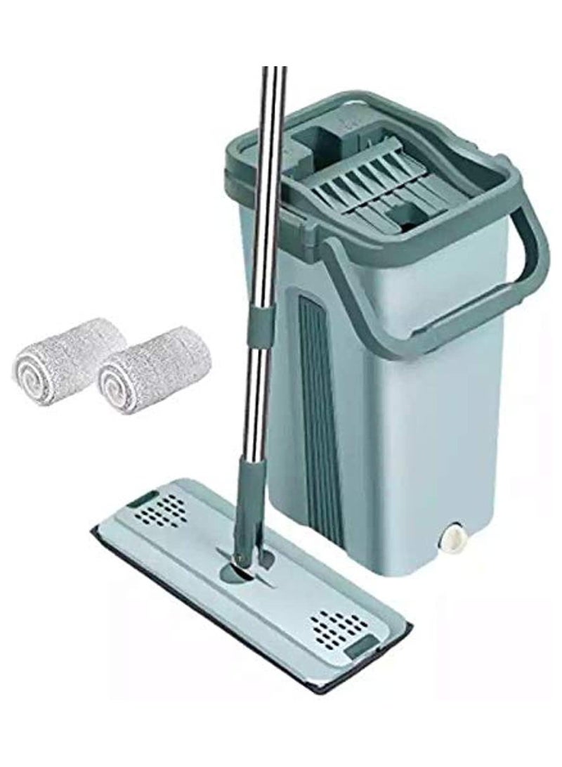 Microfiber Floor Mop And Bucket System Self Wash With 2 Pieces Washable Microfiber Mop Pads Mint Green - Image 1