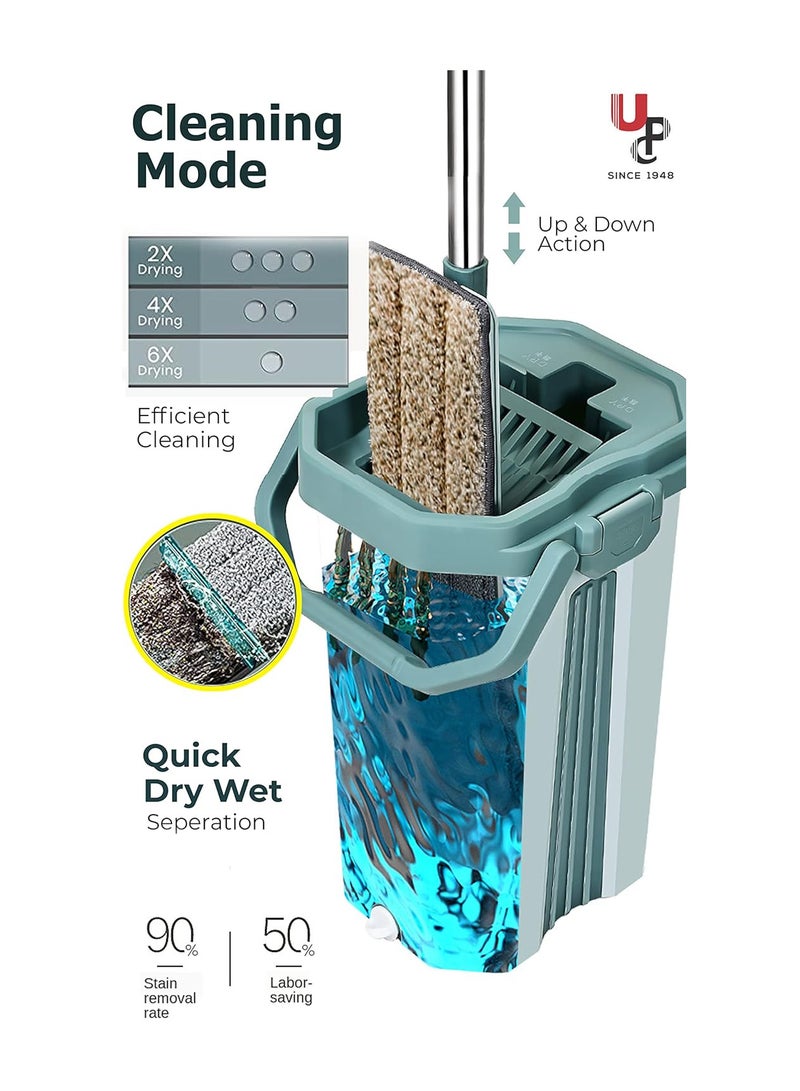 Microfiber Floor Mop And Bucket System Self Wash With 2 Pieces Washable Microfiber Mop Pads Mint Green - Image 3