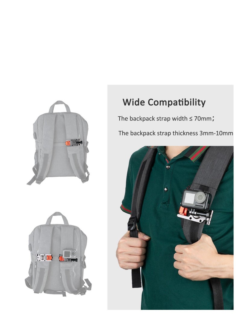 Aluminum Backpack Strap Mount, Camera Backpack Strap Clip for GoPro Hero 11/10/9/8/7, DJI OSMO Action 3 [Upgraded Version] with 3mm - 10mm Wide Range Clamp Applicable for Padded Backpack, Tool Belt