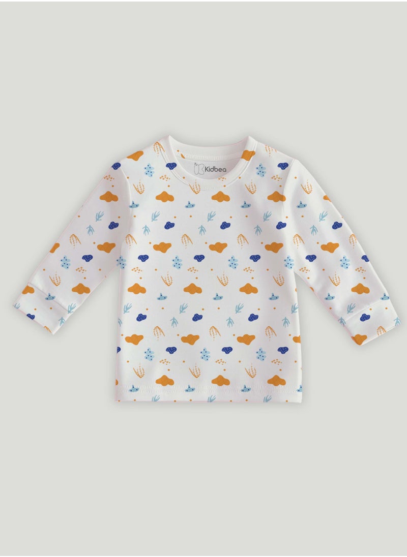 LUAY Luay® 100% Cotton Cloud & Nature Printed Co-ord Set | Ultra-Soft Stylish & Classy Oufits | Full-Sleeve T-Shirt & Comfy Pants - White  - Image 1