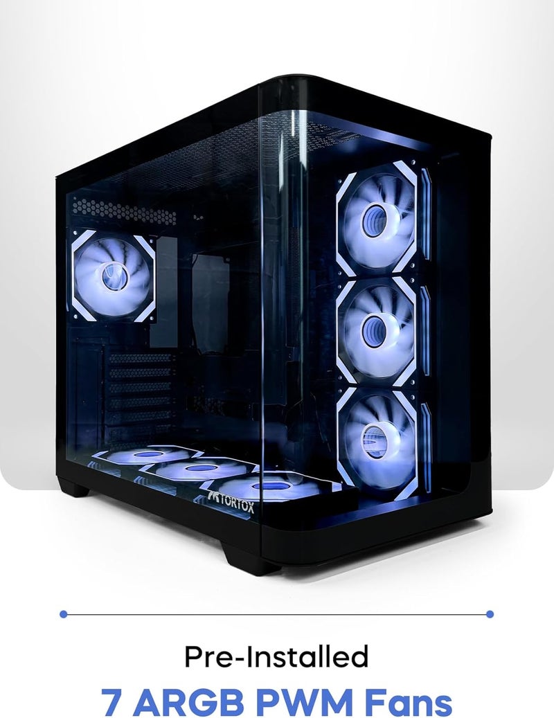 Curvo Gaming PC Case ATX/M-ATX/ITX Gaming PC Case with 7 * 120mm ARGB PWM Case Fans, 360MM Radiator Support, Type-C USB Port, 3*SSD Slot Gaming Case (Black) - Image 2