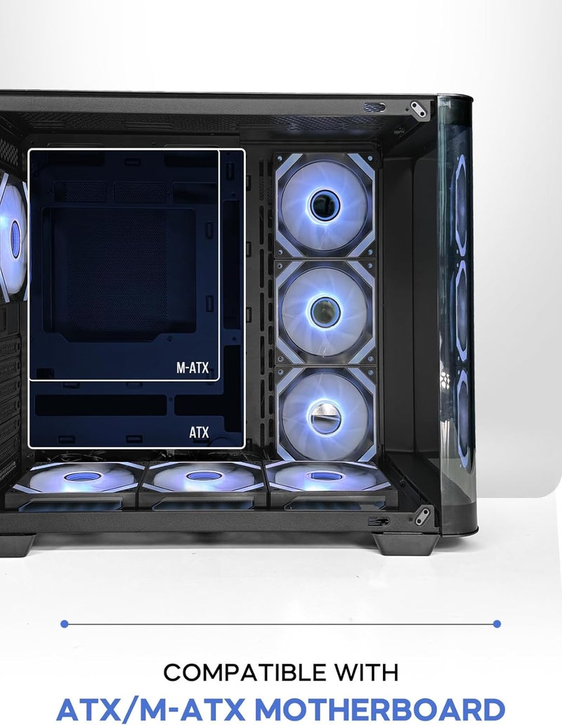 Curvo Gaming PC Case ATX/M-ATX/ITX Gaming PC Case with 7 * 120mm ARGB PWM Case Fans, 360MM Radiator Support, Type-C USB Port, 3*SSD Slot Gaming Case (Black) - Image 3
