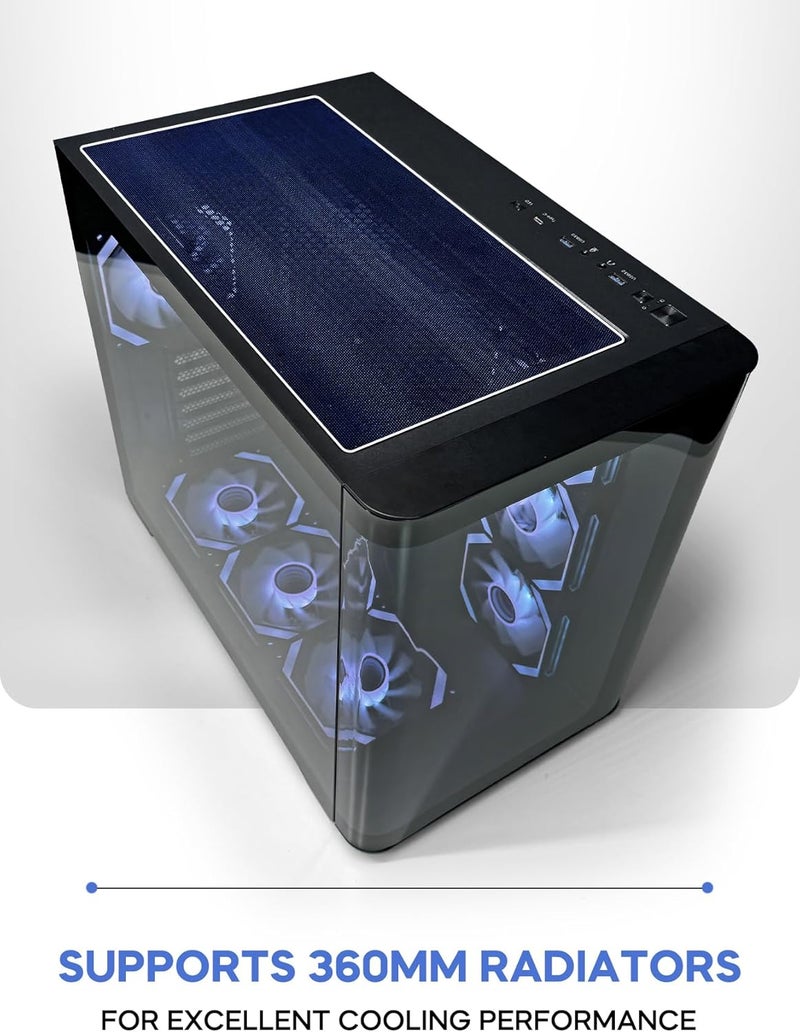 Curvo Gaming PC Case ATX/M-ATX/ITX Gaming PC Case with 7 * 120mm ARGB PWM Case Fans, 360MM Radiator Support, Type-C USB Port, 3*SSD Slot Gaming Case (Black) - Image 4