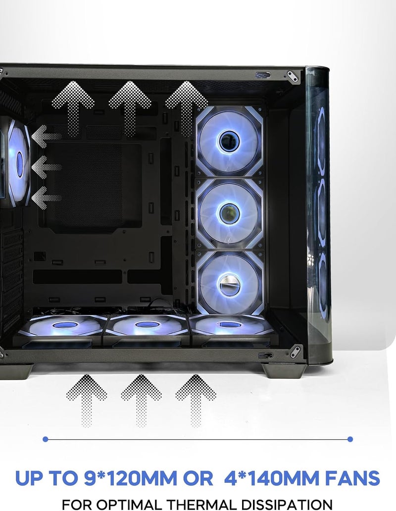 Curvo Gaming PC Case ATX/M-ATX/ITX Gaming PC Case with 7 * 120mm ARGB PWM Case Fans, 360MM Radiator Support, Type-C USB Port, 3*SSD Slot Gaming Case (Black) - Image 5