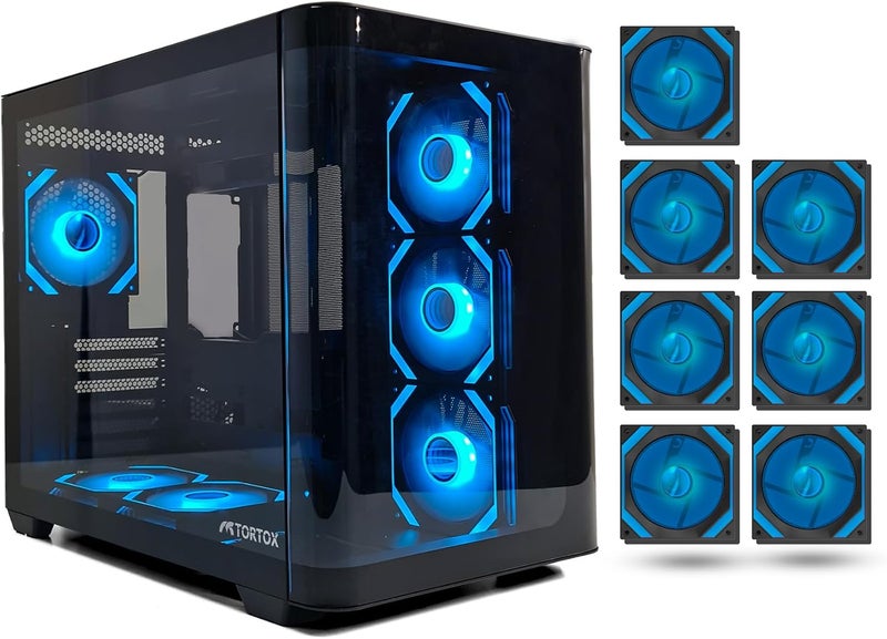 Curvo Gaming PC Case ATX/M-ATX/ITX Gaming PC Case with 7 * 120mm ARGB PWM Case Fans, 360MM Radiator Support, Type-C USB Port, 3*SSD Slot Gaming Case (Black) - Image 1