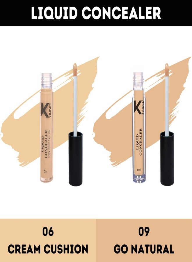 KINDED Liquid Concealer Full Coverage Colour Corrector Contour Waterproof HD Pro Master Series for Dry & Oily Skin Dark Circles & Spots (Creamy Matte, Cream Cushion & Go Natural Combo, 6 ml each) - Image 2