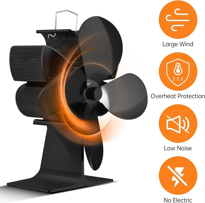 Gold Heat Powered Stove Fan With Overheating Protection For Wood Log Burner - Image 5