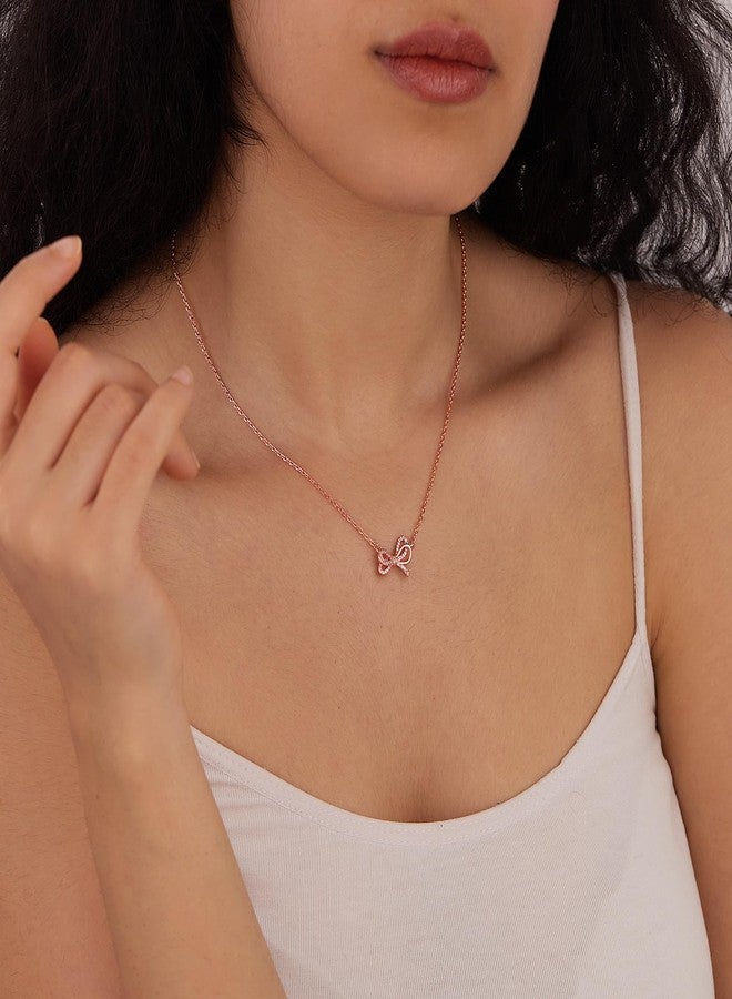 Poxtex قلادة بوكستكس من الذهب الوردي للنساء، قلادات رقيقة على شكل فيونكة، قلادات صغيرة لطيفة على شكل فيونكة، قلادة شوكر عصرية بقلادة ذهبية على شكل فيونكة، مجوهرات ذهبية مقاومة للصدأ، هدية مثالية للارتداء اليومي - Image 3