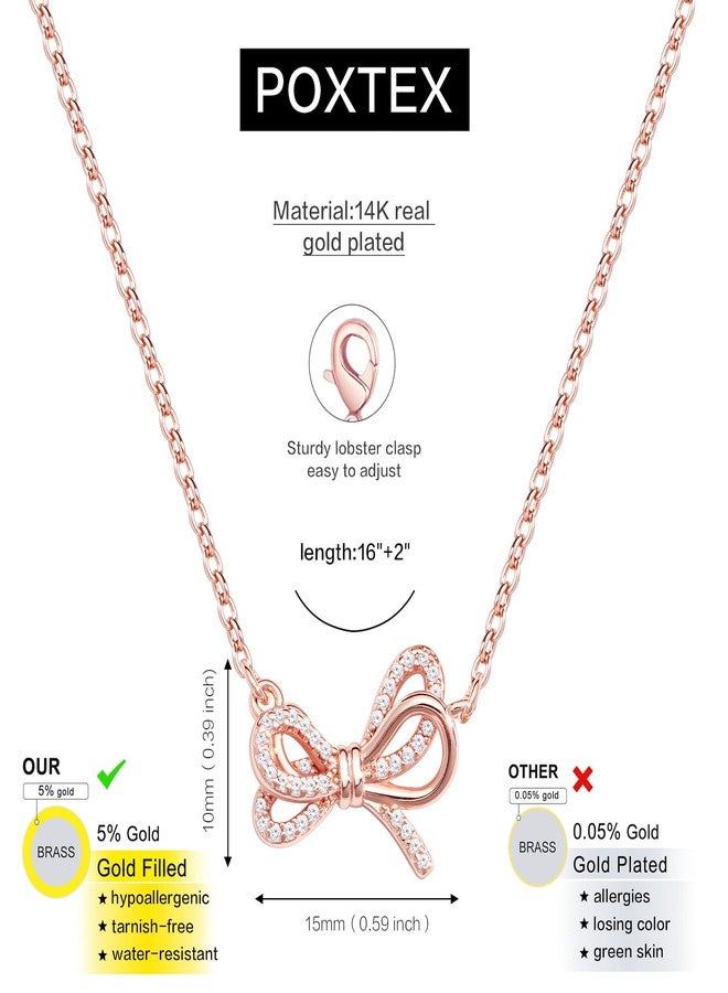 Poxtex قلادة بوكستكس من الذهب الوردي للنساء، قلادات رقيقة على شكل فيونكة، قلادات صغيرة لطيفة على شكل فيونكة، قلادة شوكر عصرية بقلادة ذهبية على شكل فيونكة، مجوهرات ذهبية مقاومة للصدأ، هدية مثالية للارتداء اليومي - Image 5