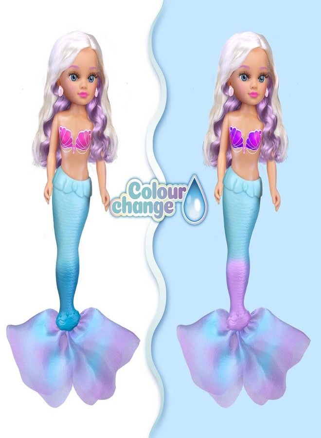 Nancy Magic Colour Mermaid 100% Mermaid Doll, Tail and Bikini Change Color with Water, Blonde Mane with Purple Wicks and Shell Earrings, Ages 3, Famous (NAC86000) - Image 5