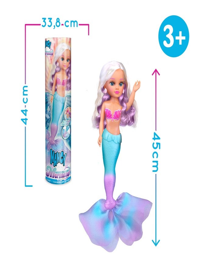 Nancy Magic Colour Mermaid 100% Mermaid Doll, Tail and Bikini Change Color with Water, Blonde Mane with Purple Wicks and Shell Earrings, Ages 3, Famous (NAC86000) - Image 3