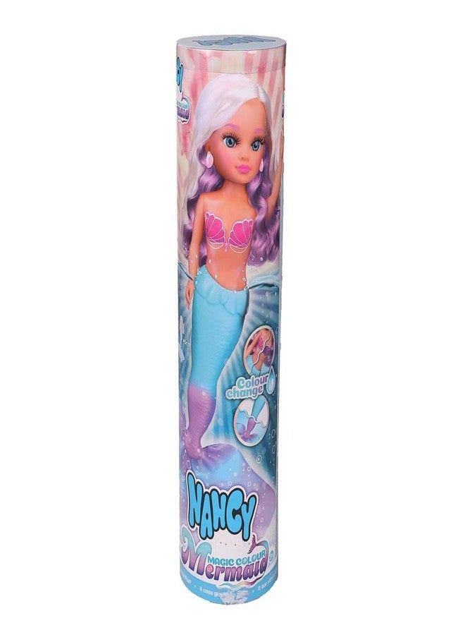 Nancy Magic Colour Mermaid 100% Mermaid Doll, Tail and Bikini Change Color with Water, Blonde Mane with Purple Wicks and Shell Earrings, Ages 3, Famous (NAC86000) - Image 1