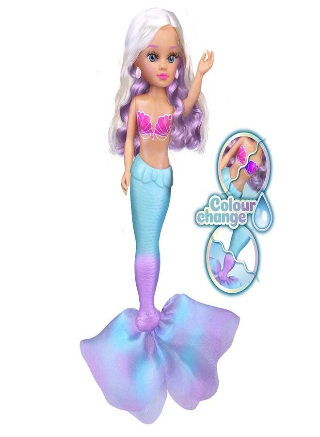 Nancy Magic Colour Mermaid 100% Mermaid Doll, Tail and Bikini Change Color with Water, Blonde Mane with Purple Wicks and Shell Earrings, Ages 3, Famous (NAC86000) - Image 4