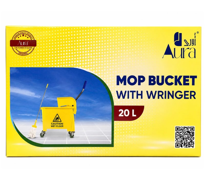 AURA Mop Bucket with Wringer 20L | Heavy Duty Cleaning Trolley with 360° Swivel Wheels | Leak-Proof Mop Bucket for Hotels, Offices, Restaurants & Home Use - Image 3