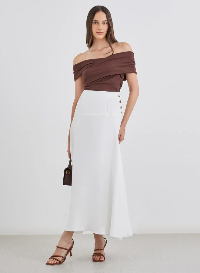 ستايلي Styli Solid A-Line Maxi Skirt with Button Detail