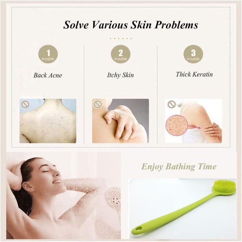 CINLITEK Silicone Body Scrubber Long Handle Back Scrubber Silicone Body Brush Shower Exfoliator - Image 3