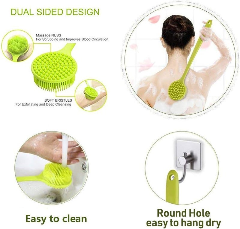 CINLITEK Silicone Body Scrubber Long Handle Back Scrubber Silicone Body Brush Shower Exfoliator - Image 2