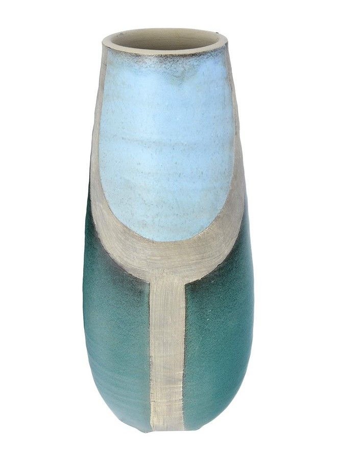 Creative Co-op Large Terracotta Handpainted Design Vase Blue  - Image 2