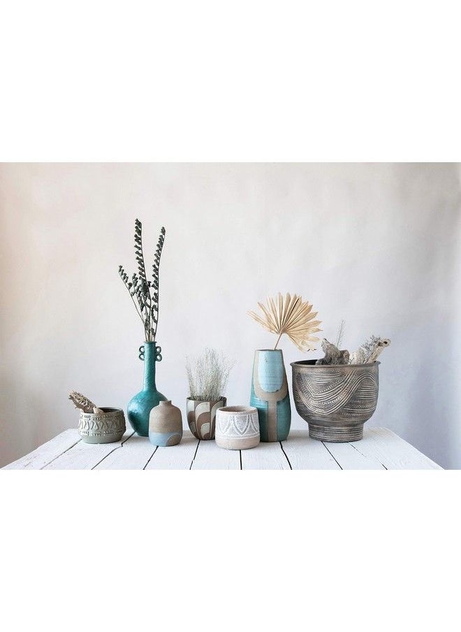 Creative Co-op Large Terracotta Handpainted Design Vase Blue  - Image 3