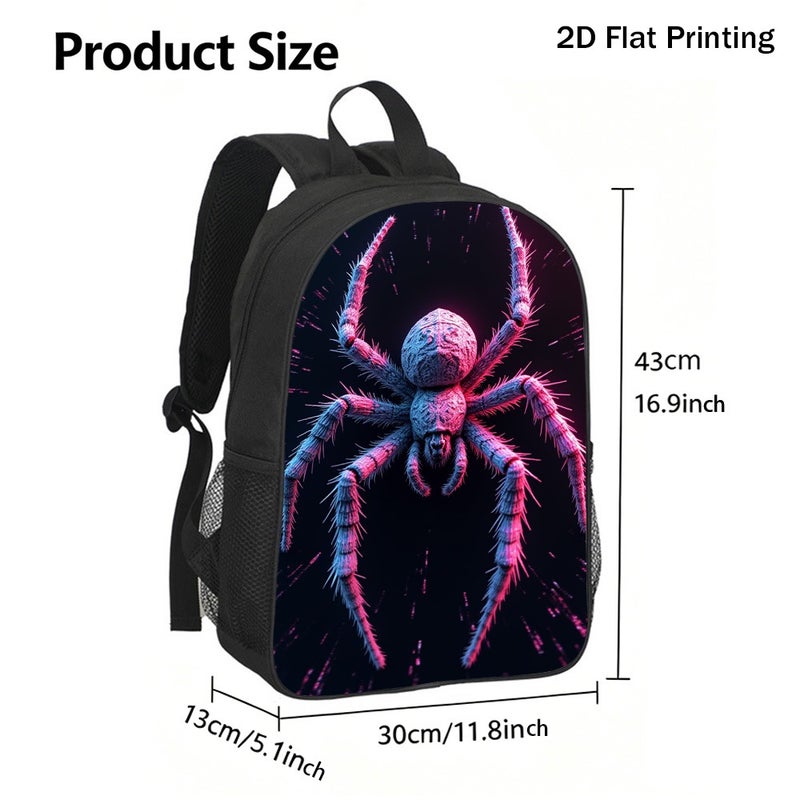 Fashion Neon Detailed Giant Spider Backpack Lightweight Durable 2D Flat Print for daily outdoor travel for Unisex - Image 3