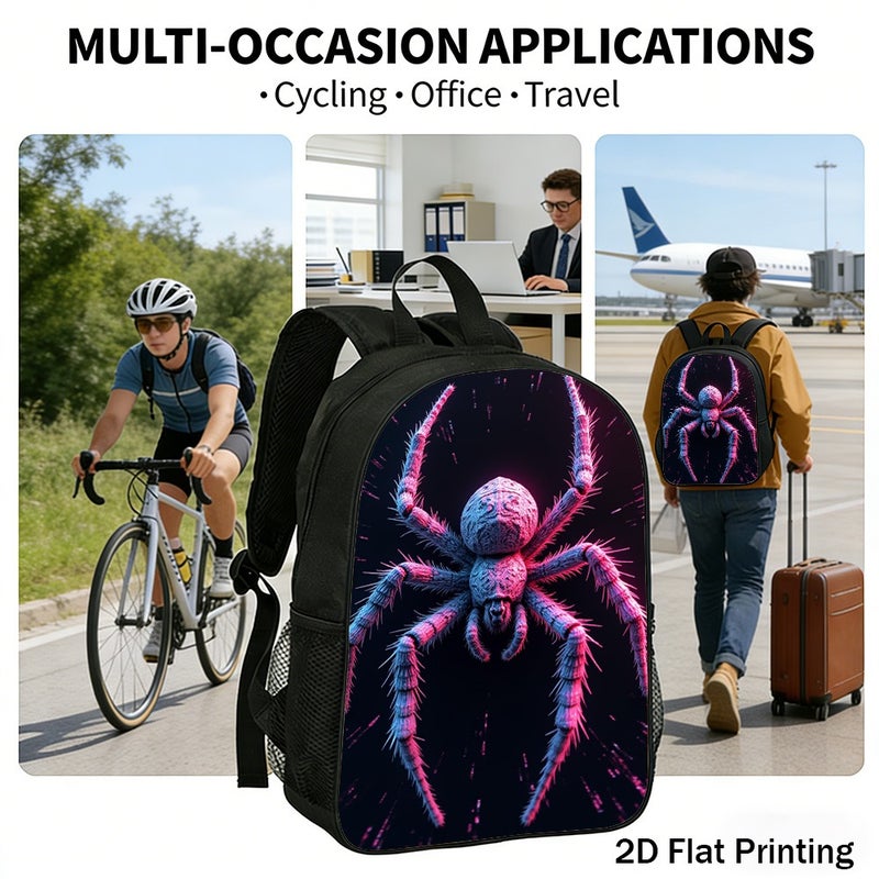 Fashion Neon Detailed Giant Spider Backpack Lightweight Durable 2D Flat Print for daily outdoor travel for Unisex - Image 5