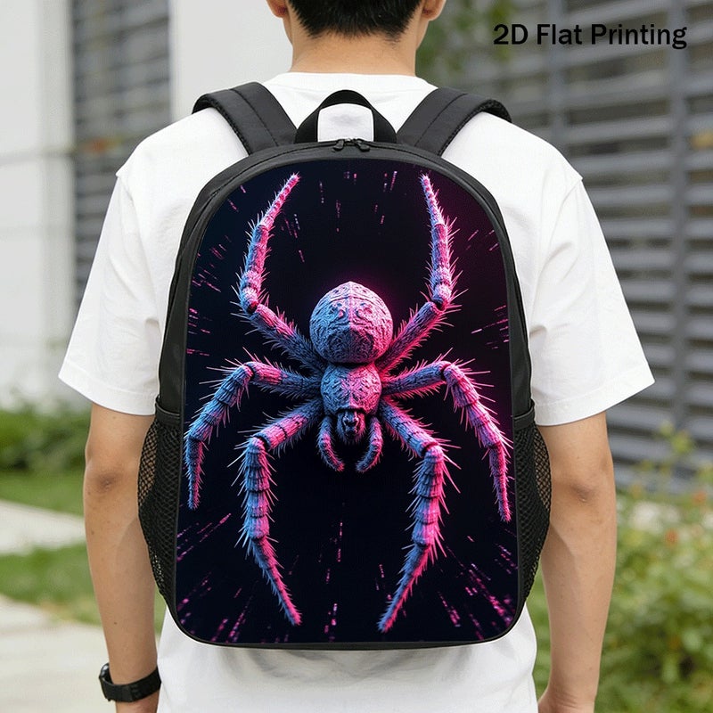 Fashion Neon Detailed Giant Spider Backpack Lightweight Durable 2D Flat Print for daily outdoor travel for Unisex - Image 1
