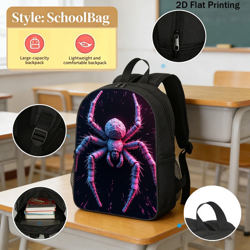 Fashion Neon Detailed Giant Spider Backpack Lightweight Durable 2D Flat Print for daily outdoor travel for Unisex - Image 2