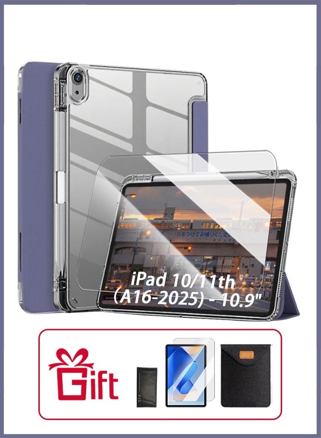 iPad 11th Generation Case (A16 2025) And iPad 10th Generation 10.9 Inch Case, Slim Smart Cover With Pen Slot, iPad A16 Case Tpu Transparent Tri-Fold Stand Smart Wake-Up/ AED 23 Gift Set Anti-Glare Protective Film- Purple - Image 1