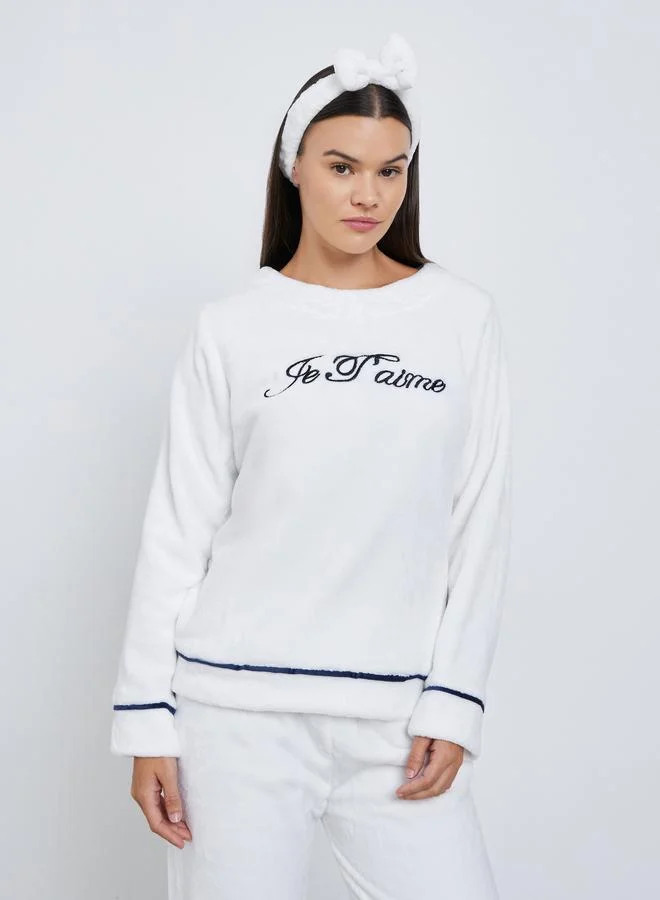Styli Fleece Contrast Piped Top, Headband and Pyjama Set