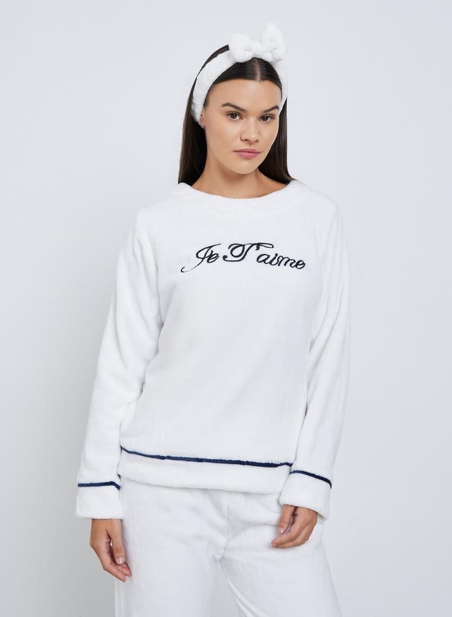 Styli Fleece Contrast Piped Top, Headband and Pyjama Set - Image 2