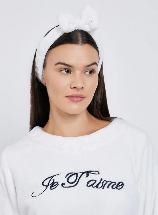 Styli Fleece Contrast Piped Top, Headband and Pyjama Set