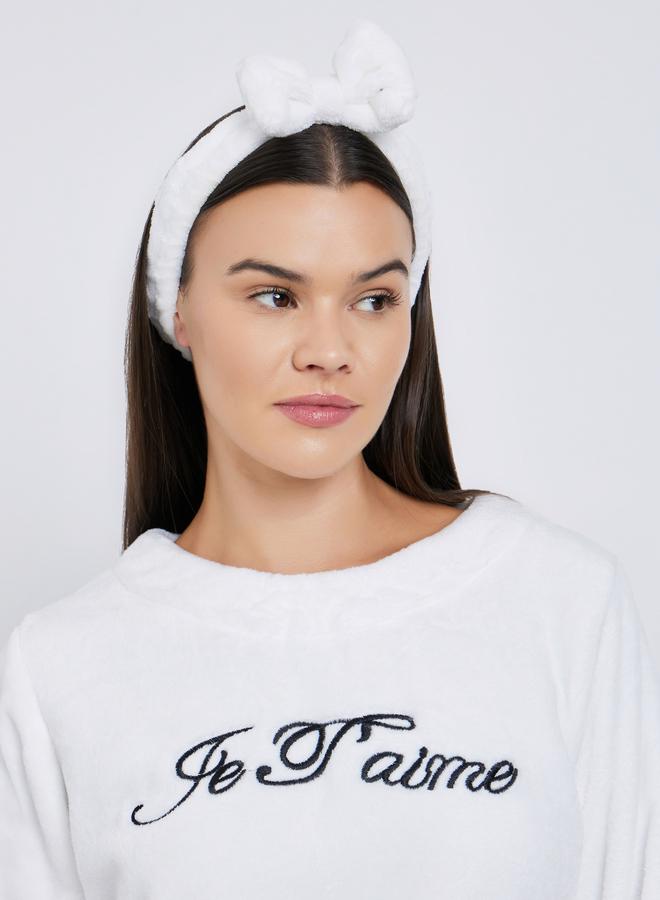 Styli Fleece Contrast Piped Top, Headband and Pyjama Set - Image 3