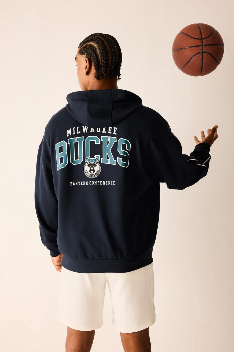 Defacto Oversize Fit NBA Milwaukee Bucks Zip-Up Hoodie