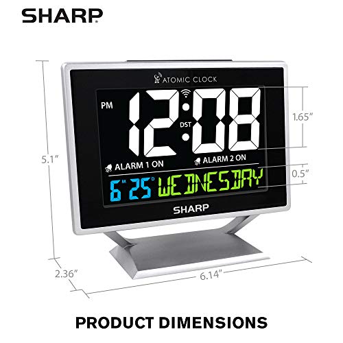 Sharp Desktop Dual Alarm Clock with Color Display - Atomic Accuracy - Calendar & Day of Week Time/Date Display - Image 5