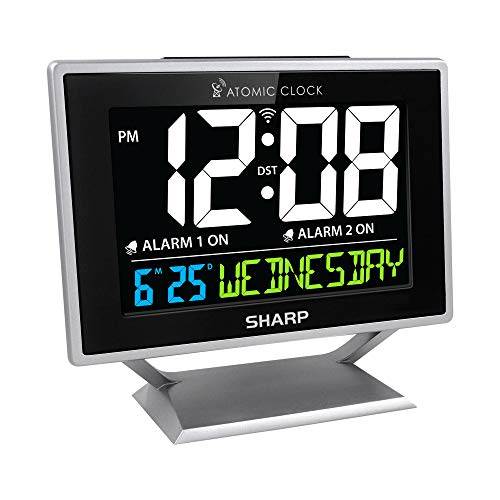 Sharp Desktop Dual Alarm Clock with Color Display - Atomic Accuracy - Calendar & Day of Week Time/Date Display - Image 1