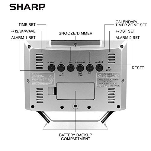 Sharp Desktop Dual Alarm Clock with Color Display - Atomic Accuracy - Calendar & Day of Week Time/Date Display - Image 4