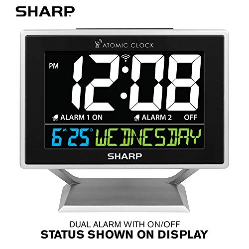 Sharp Desktop Dual Alarm Clock with Color Display - Atomic Accuracy - Calendar & Day of Week Time/Date Display - Image 2