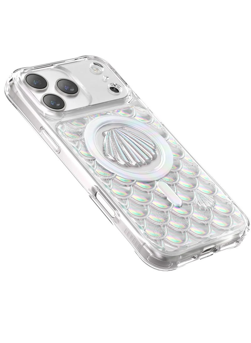 LEVELO iPhone 17 Pro Max MagSafe  Case Pearl 3D IML With Shock-Resistant Bumper & Raised Bezels For Camera And Screen / Ocean-Inspired Elegance / Impact-Resistant Back Cover - Iridescent - Image 3