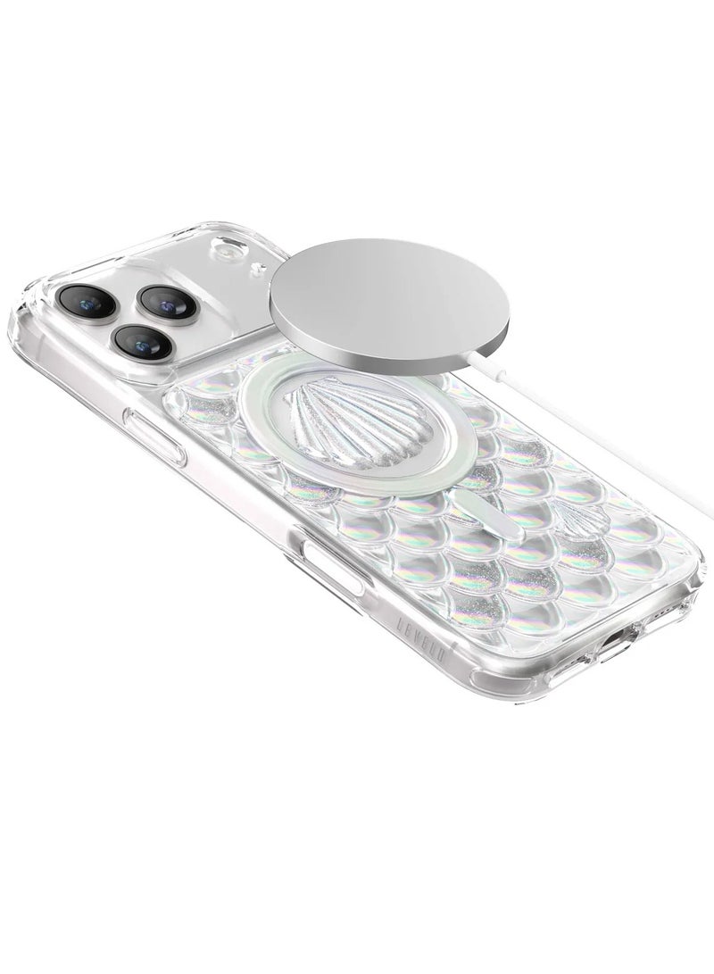 LEVELO iPhone 17 Pro Max MagSafe  Case Pearl 3D IML With Shock-Resistant Bumper & Raised Bezels For Camera And Screen / Ocean-Inspired Elegance / Impact-Resistant Back Cover - Iridescent - Image 4